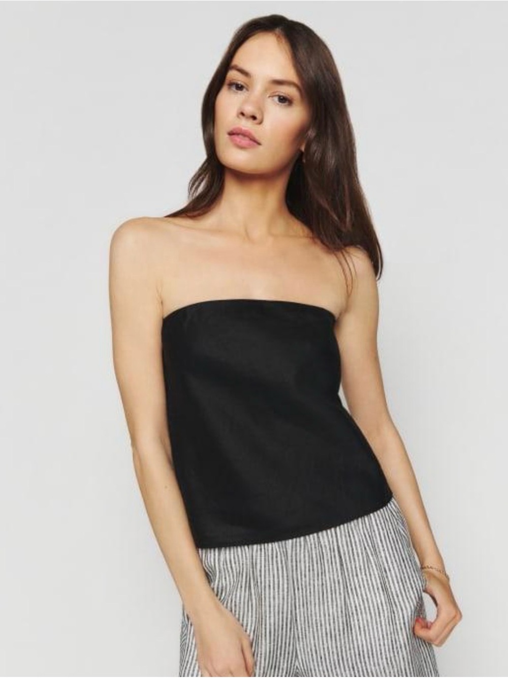 Reformation Black Strapless Tube Top in Linen - Women's Basic Bandeau